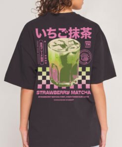 Strawberry Matcha Oversized Tee – Aesthetic Graphic Streetwear T-Shirt